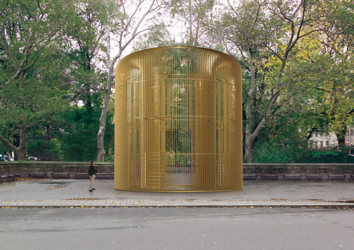 Rendering of one piece in the Public Art Fund project "Good Fences Make Good Neighbors" at the Doris C. Freedman Plaza in New York City. (Photo: Public Art Fund/Ai Weiwei Studio/Frahm Frahm)