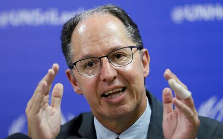 Pablo de Greiff, U.N. special rapporteur on the promotion of truth, justice, reparation, and guarantees of non-recurrence, speaks during a news conference in Colombo, Sri Lanka October 23, 2017. REUTERS/Dinuka Liyanawatte