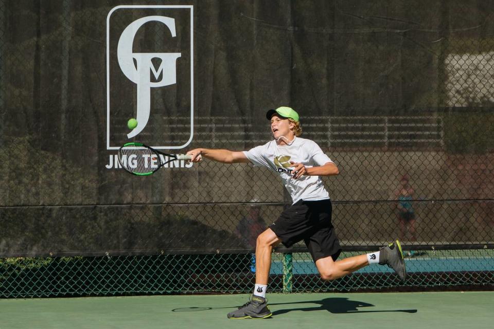 Jenson Brooksby of Carmichael trains with JMG Tennis Academy at Arden Hills in 2018. Brooksby is one of many players to compete in the sport’s major tournaments, like the U.S. Open in New York.