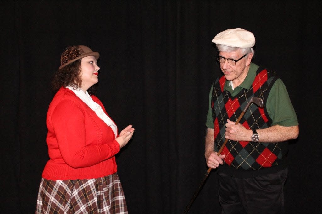 This is a photo of a previous Stow Players show in the 2021-22 season. Pictured are LeAnn Covey and Tom Stephan. Covey will direct the theater's March show, "Four Old Broads."