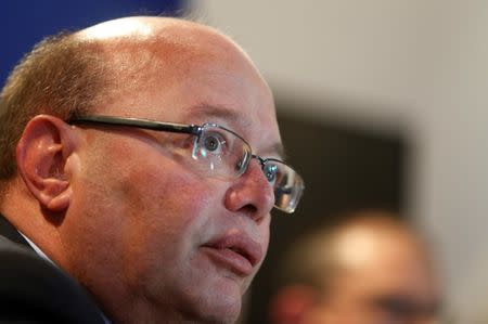 Police Commissioner Lawrence Cutajar addresses a news conference about investigations into the assassination of the investigative journalist Daphne Caruana Galizia, at police headquarters in Floriana, Malta, October 19, 2017. REUTERS/Darrin Zammit Lupi