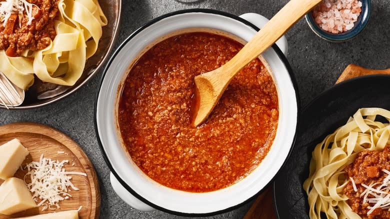 bolognese sauce in a pot