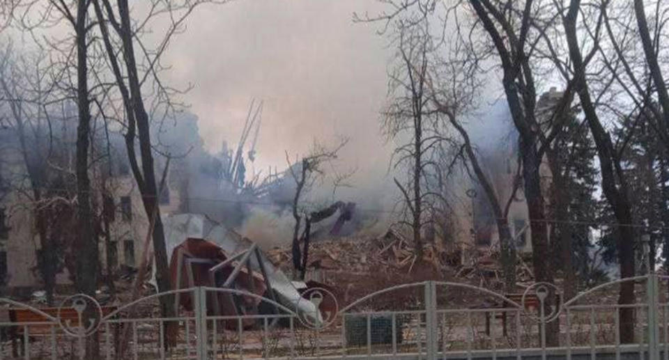 A photo shared by Foreign Minister Dmytro Kuleba that claims to show the site of the theatre after the bombing. Source: Dmytro Kuleba