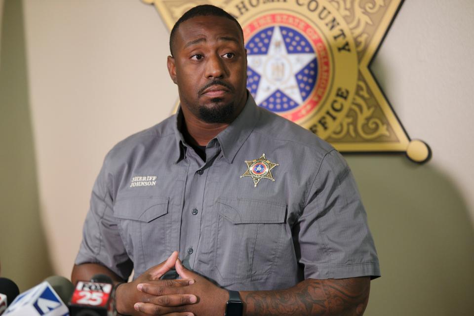 Oklahoma County Sheriff Tommie Johnson, III, speaks Aug. 28 during a media briefing about the shooting incident at the Aug. 25 Del City-Choctaw high school football game.