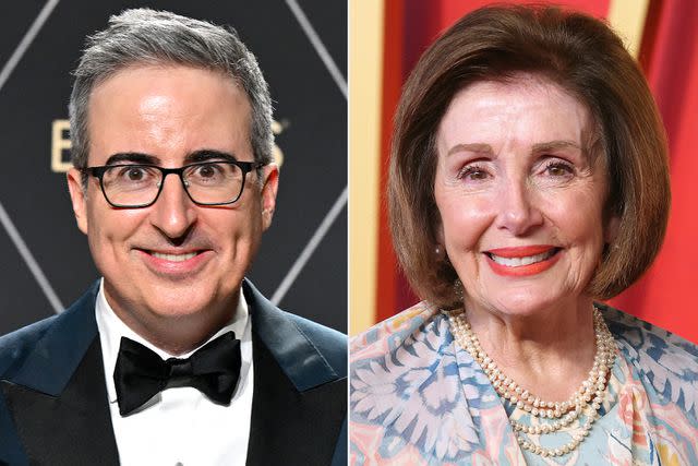 <p>Robyn BECK / AFP via Getty; Taylor Hill/Getty</p> John Oliver and Nancy Pelosi