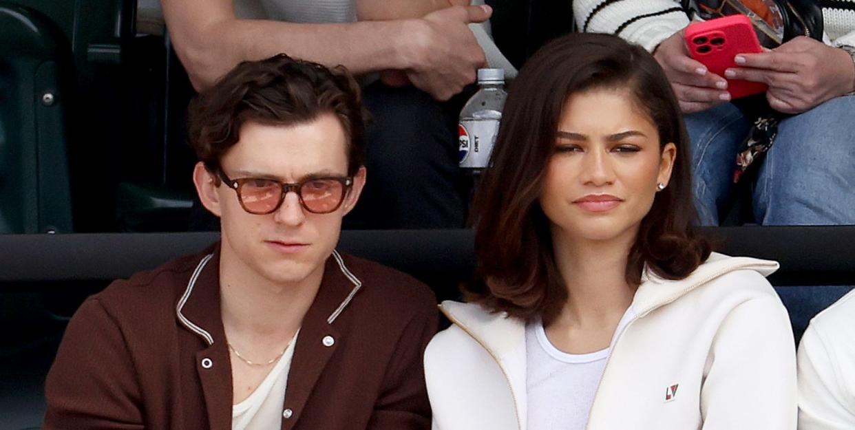 tom holland, zendaya at the bnp paribas open tennis game