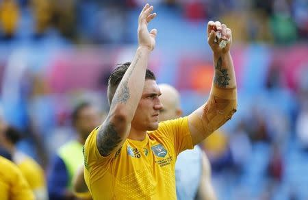 Rugby Union - Australia v Uruguay - IRB Rugby World Cup 2015 Pool A - Villa Park, Birmingham, England - 27/9/15 Australia's Sean McMahon applauds fans after the game Reuters / Darren Staples Livepic