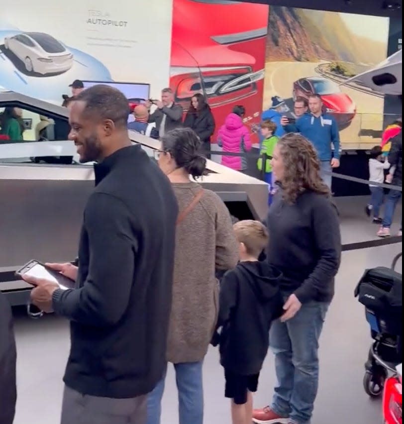 Tesla fans lined up to see the Cybertruck.