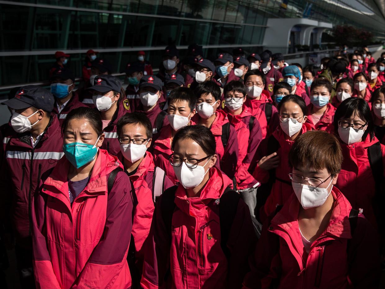 hubei wuhan medical workers staff protective masks coronavirus covid 19 march 17 2020 GettyImages 1207502928