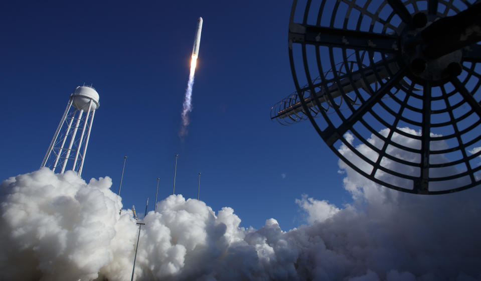 The Northrop Grumman Antares rocket, with Cygnus resupply spacecraft onboard, launches from Pad-0A of NASA's Wallops Flight Facility, Saturday, November 2, 2019, in Virginia. <strong>Image Credits:</strong> NASA / Bill Ingalls