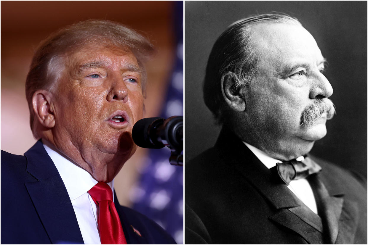 diptych of Presidents Donald Trump and Grover Cleveland