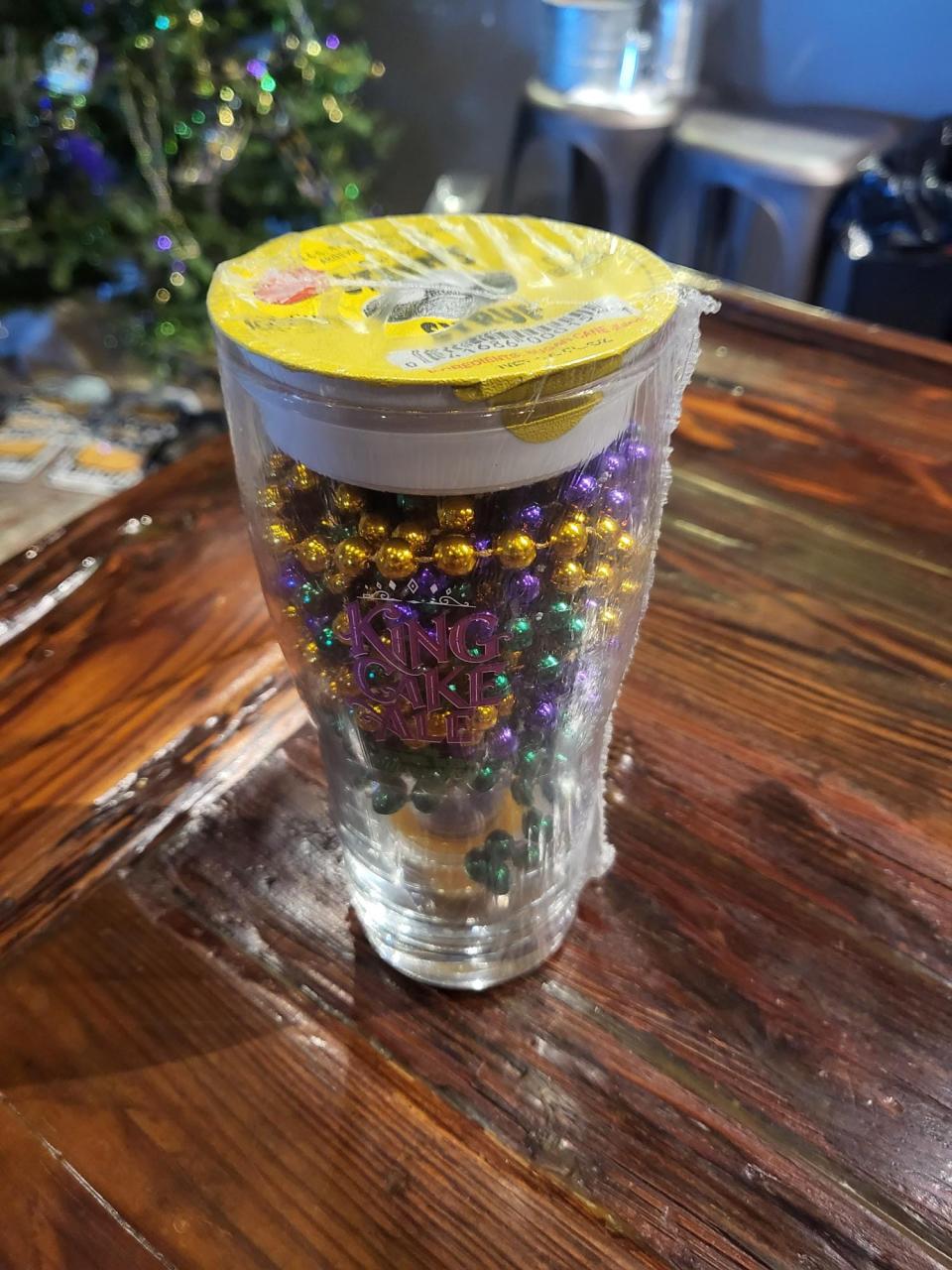 Mudbug Brewery's King Cake Ale rimming kit. Brewmaster Wade Dugas is working on getting these produced and ready for this year's Mardi Gras parade season. The kit comes with syrup, three colors of sugar, beads and a king cake baby.