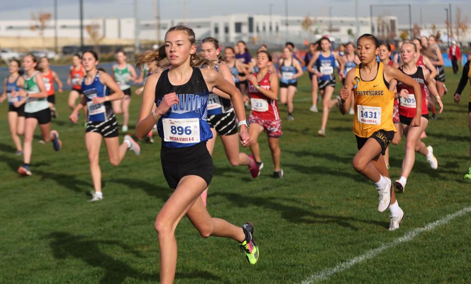 Action from the 1A girls cross-country state championship race at the Regional Athletic Complex in Rose Park on Tuesday, Oct. 24, 2023. | Jeffrey D. Allred, Deseret News