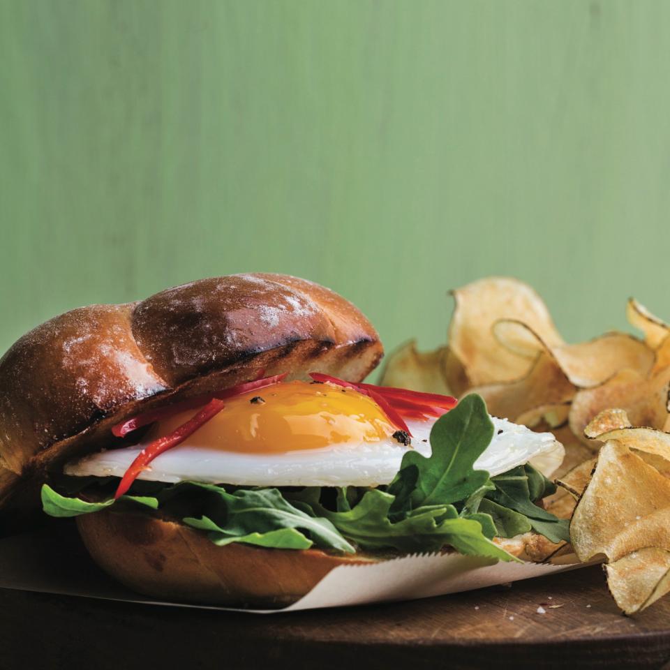Duck Egg Sandwich with Spinach and Chipotle Cream