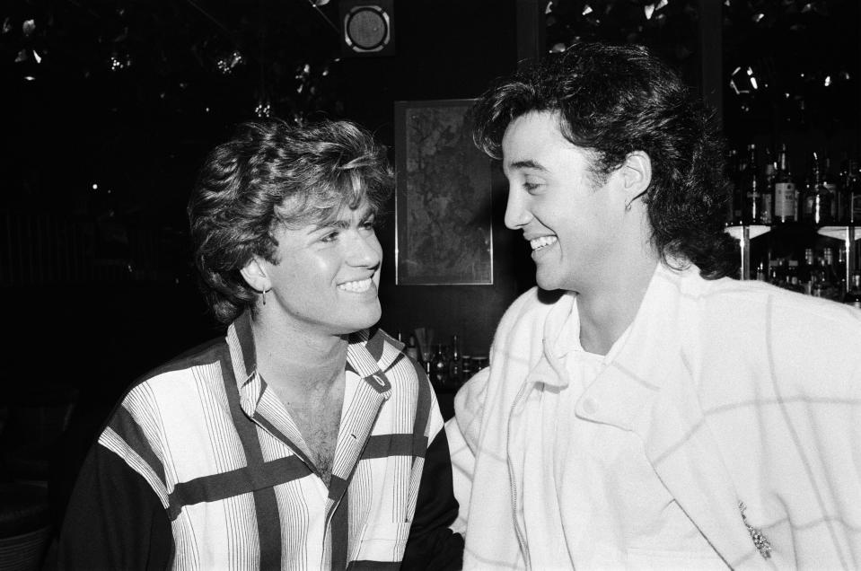 George Michael and Andrew Ridgeley of the pop group Wham! 2nd November 1984. (Photo by Mike Maloney/Mirrorpix/Getty Images)