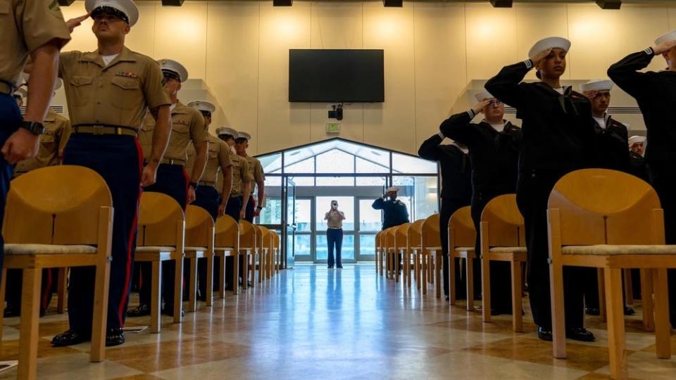 The crew of the expeditionary mobile base USS John L. Canley held a memorial service to honor the ship's namesake