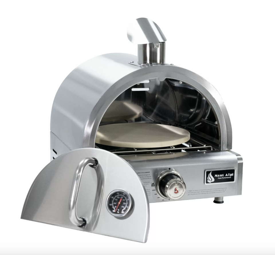 Mont Alpi Stainless Steel Countertop Propane Pizza Oven in stainless steel showing interior (Photo via Amazon)
