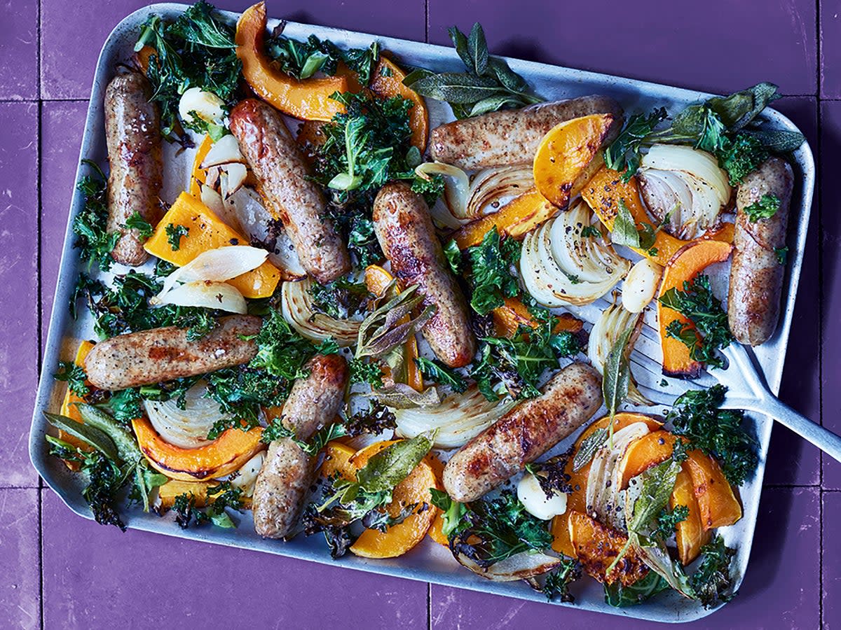 While you’re cooking this warming, family friendy traybake, get started on tomorrow’s prep  (Lisa Faulkner/Ocado)