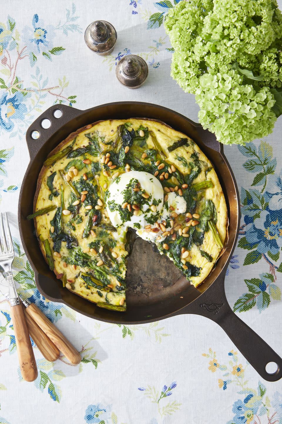 Asparagus Frittata with Burrata and Herb Pesto