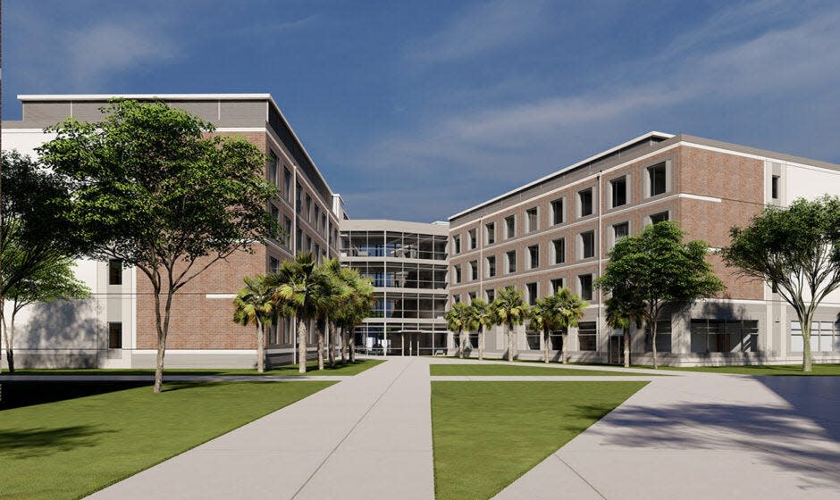 Architectural drawing of Florida A&M University's new 700-bed housing project set to open in fall 2025.