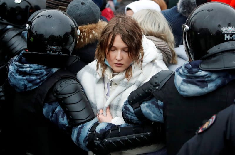 Navalny supporters protest his arrest, in Moscow