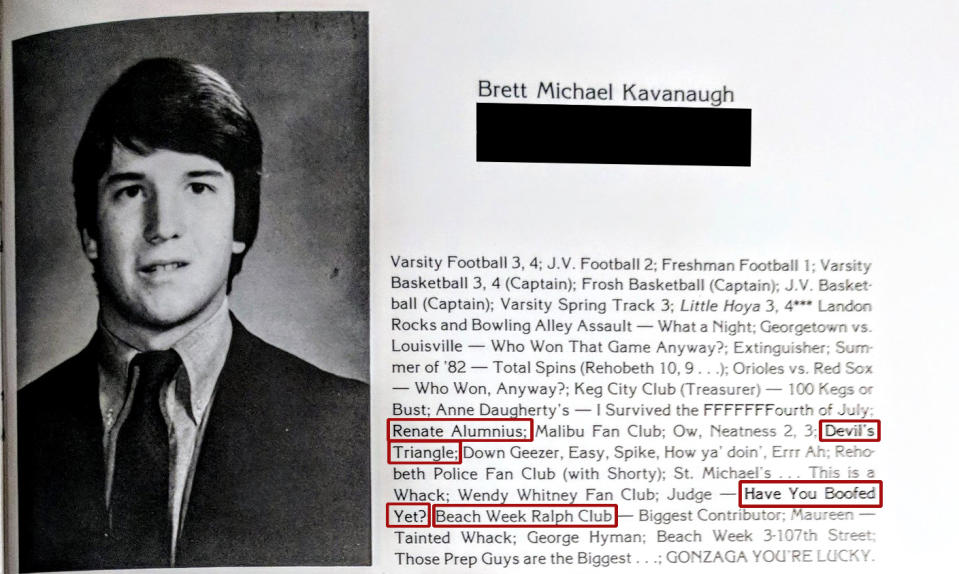 Brett Kavanaugh’s high school yearbook.