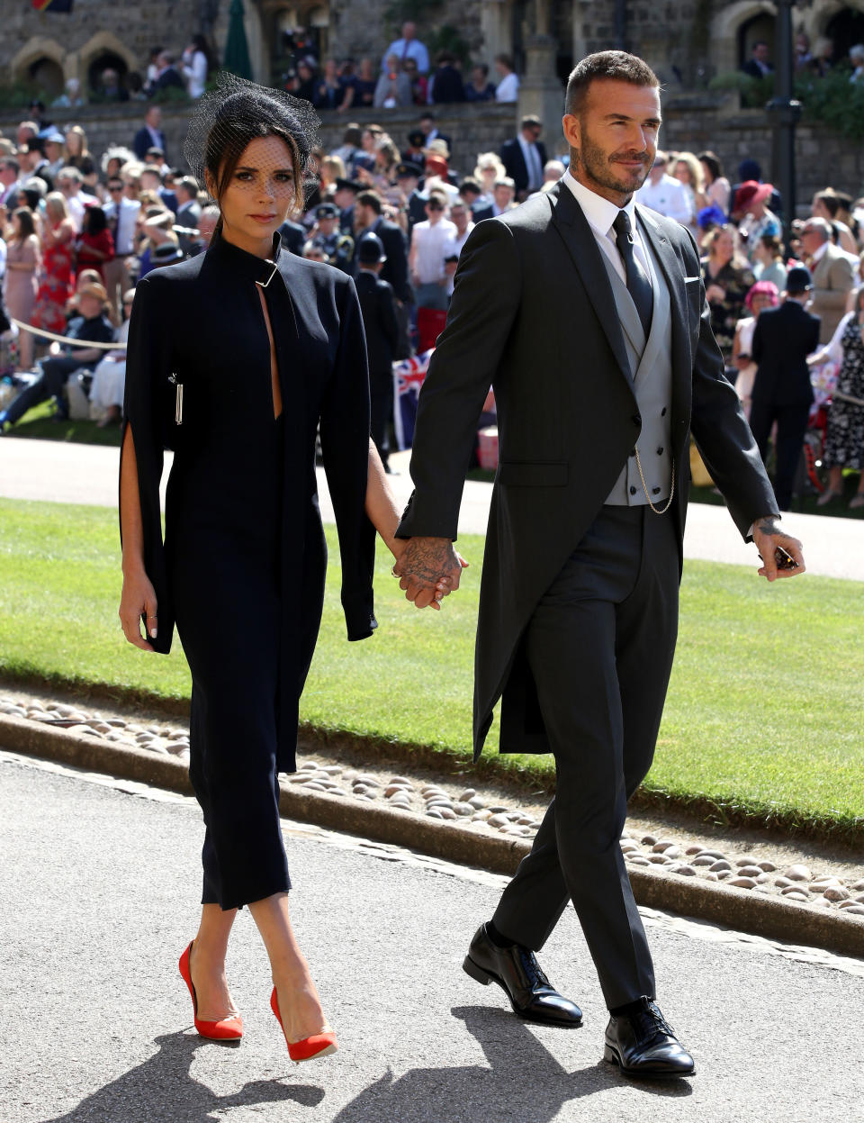 Victoria and David Beckham at St George's Chapel, Windsor Castle for Prince Harry and Meghan Markle's wedding in 2018. (Getty Images)