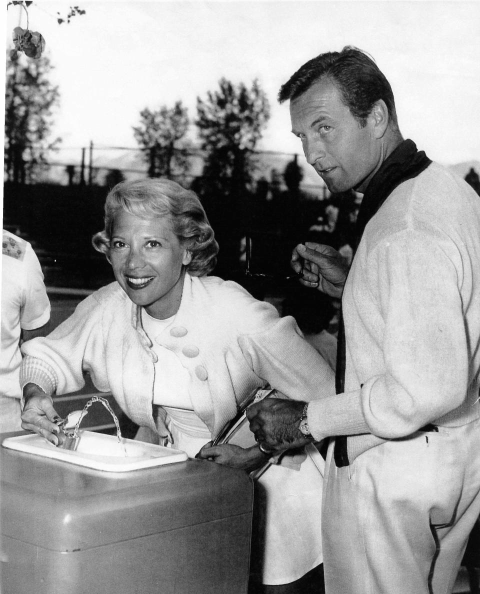 Dinah Shore and George Montgomery in Palm Springs. Montgomery would live in the desert for the rest of his life.