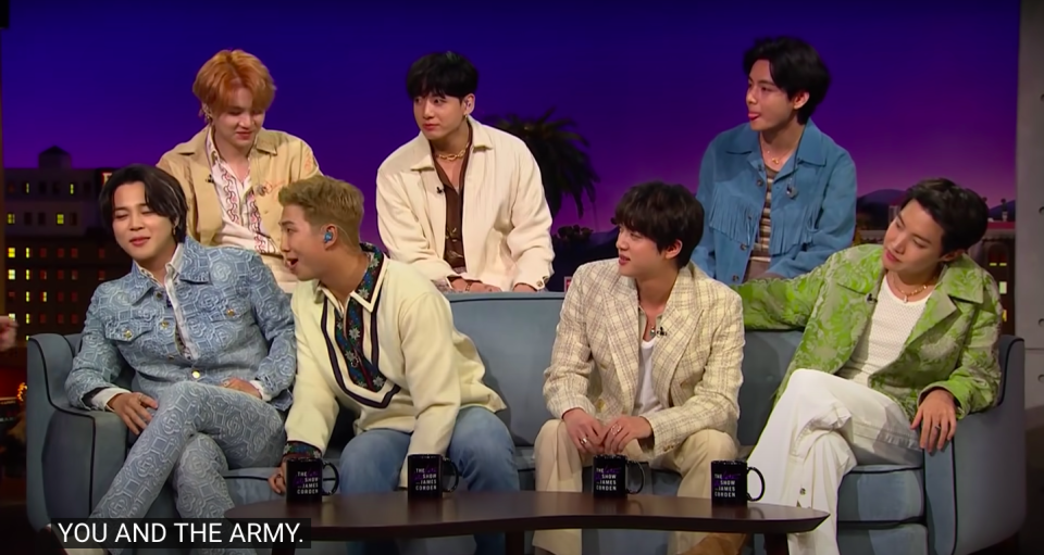 BTS on the show with caption "You and the ARMY"