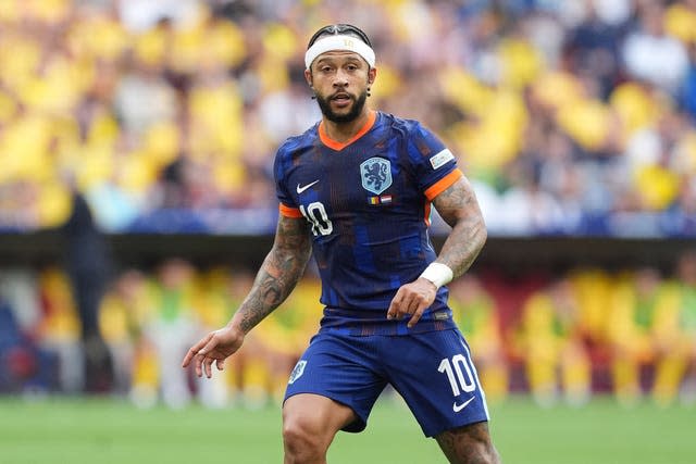 Nederlandse spits Memphis Depay tijdens een wedstrijd op het EK 2024