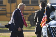 President Donald Trump walks to his car after arrive in Southampton, N.Y., on Marine One, Saturday, Aug. 8, 2020. Trump is attending two fundraisers during his visit to the Hamptons. (AP Photo/Susan Walsh)