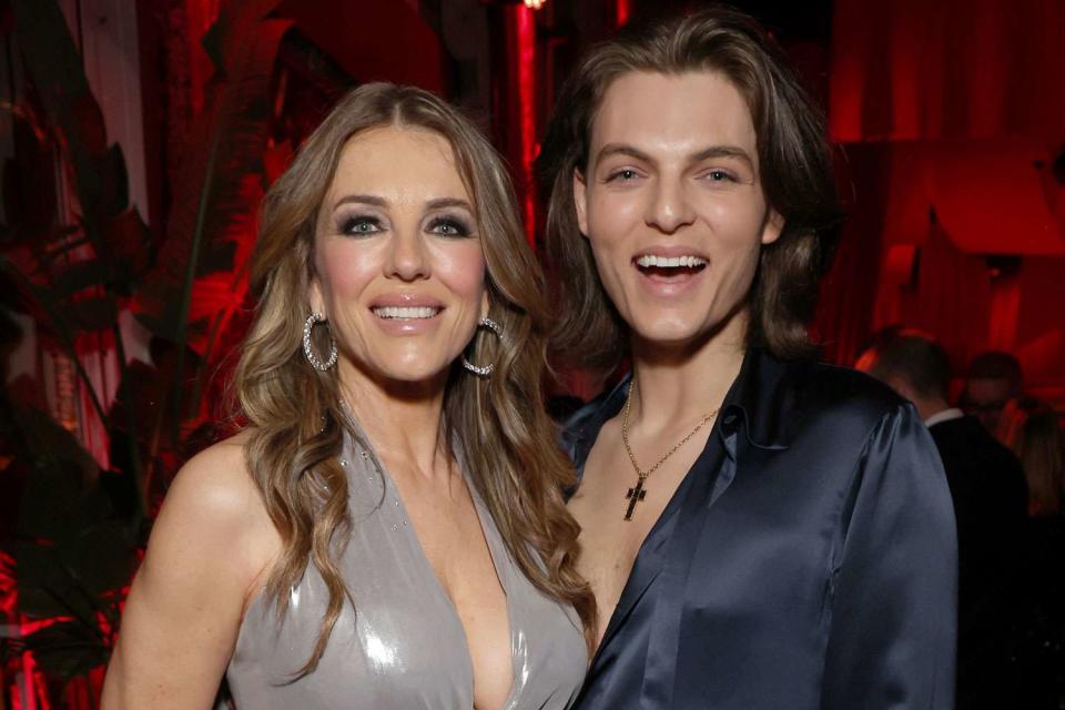 <p>Kevin Mazur/VF24/WireImage</p> Elizabeth Hurley and son Damian