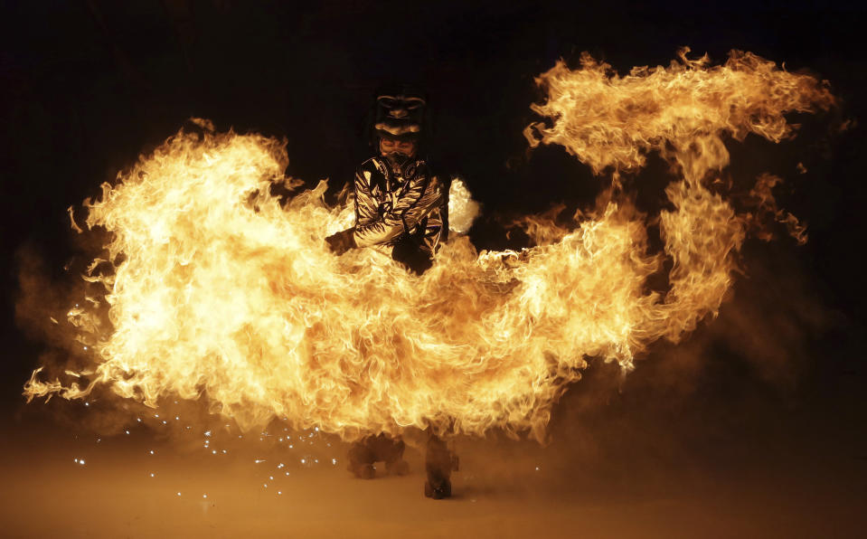 <p>A dancer performs during the opening ceremony of the 2018 Winter Olympics in Pyeongchang, South Korea, Friday, Feb. 9, 2018. (AP Photo/Michael Sohn) </p>