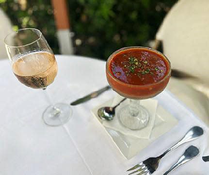 Traditional gazpacho at Cafe Flora.