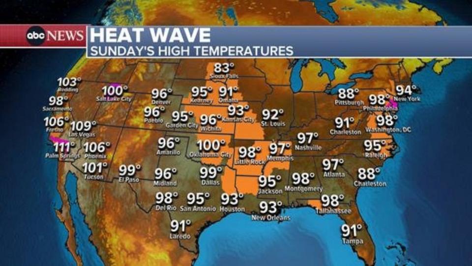 PHOTO: Heat wave map. (ABC News)