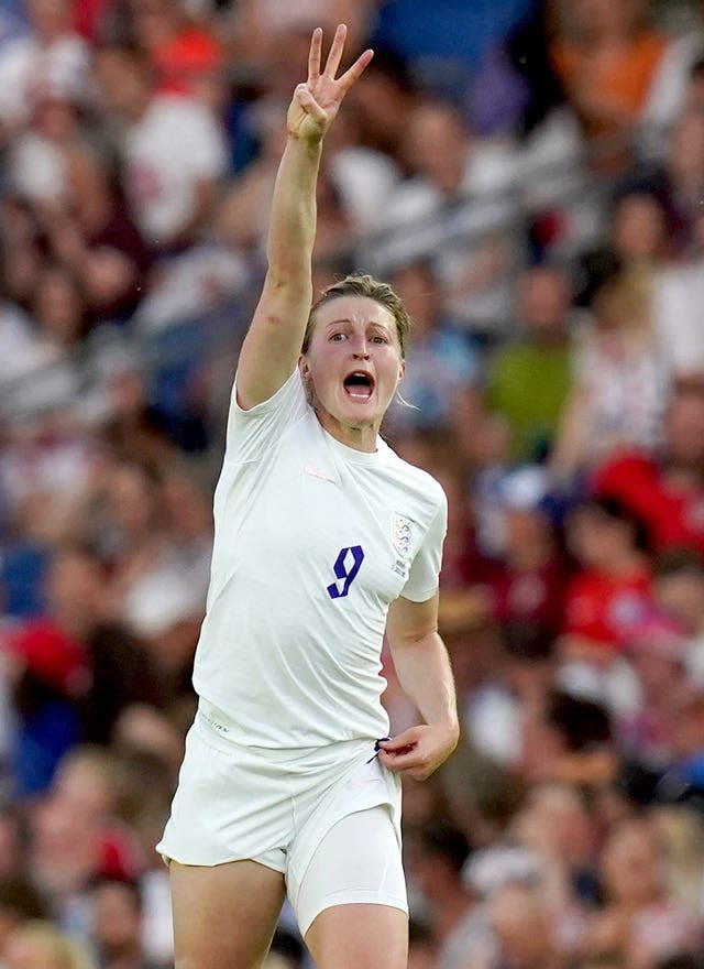 Ellen White celebrates scoring England's sixth goal against Norway