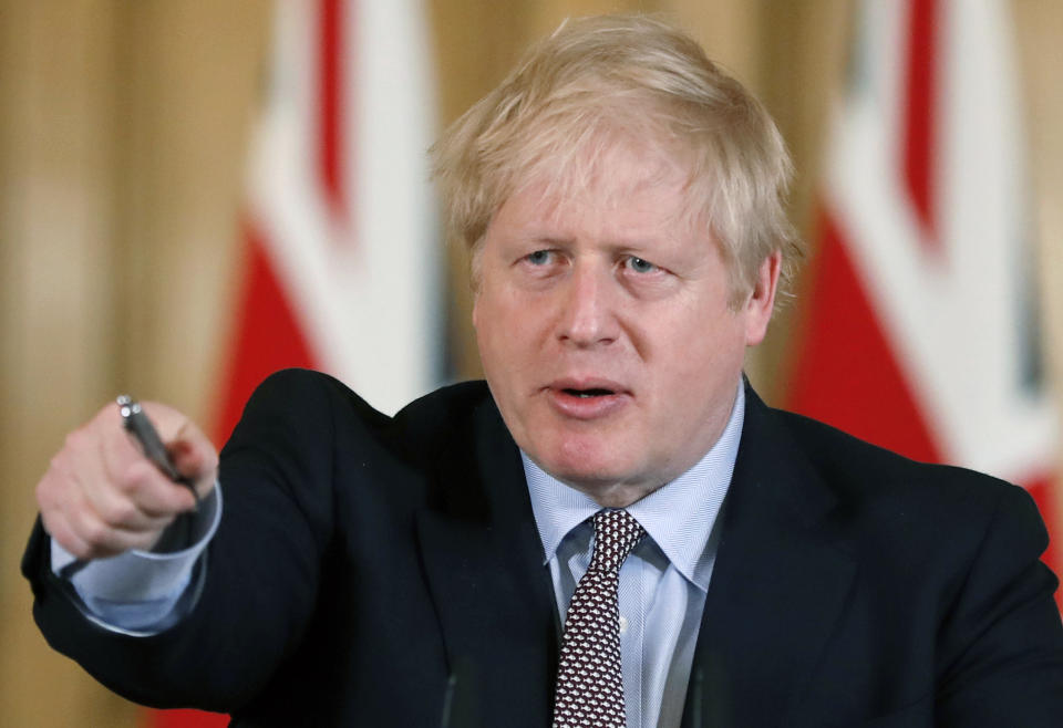 Britain's Prime Minister Boris Johnson speaks during a press conference at 10 Downing Street in London on March 3, 2020 to unveil government planning to combat coronavirus. - The government published their plans for measures to tackle the spread of coronavirus in the UK. (Photo by Frank Augstein / POOL / AFP) (Photo by FRANK AUGSTEIN/POOL/AFP via Getty Images)