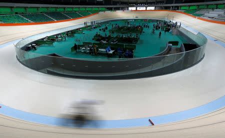 Cycling - 2016 Rio Olympics Test Event - Olympic Velodrome - Rio de Janeiro, Brazil - 26/6/2016 - A rider competes during media visit. REUTERS/Sergio Moraes