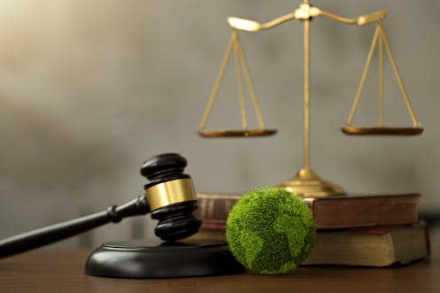 <span class="caption">The number of lawsuits related to climate justice is increasing</span> <span class="attribution"><a class="link " href="https://www.shutterstock.com/image-photo/international-law-environment-green-world-gavel-2336992401" rel="nofollow noopener" target="_blank" data-ylk="slk:chayanuphol/Shutterstock;elm:context_link;itc:0;sec:content-canvas">chayanuphol/Shutterstock</a></span>