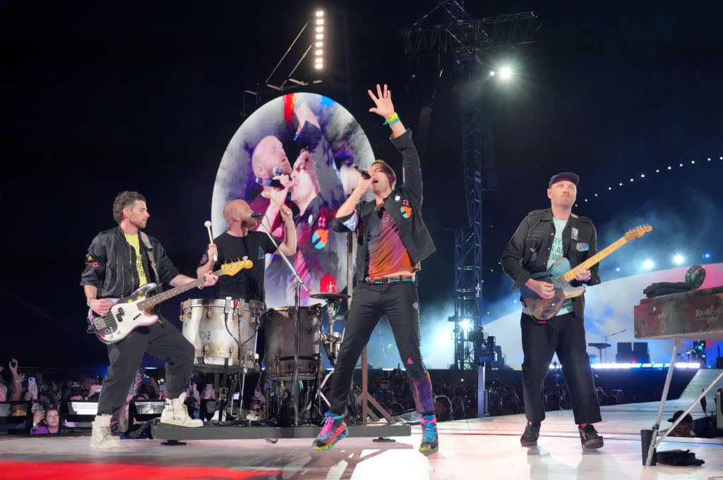 Coldplay performs onstage during their "Music of the Spheres" tour at Cotton Bowl on May 06, 2022 in Dallas, Texas.