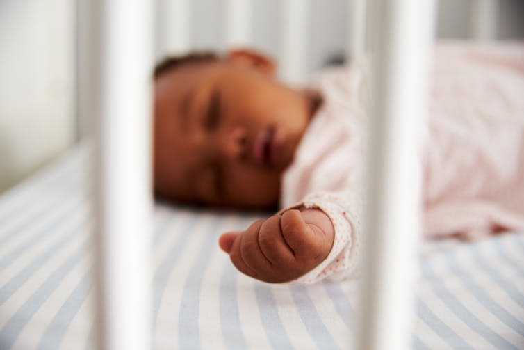 <span class="caption">Napping is crucial to developing good sleep at night.</span> <span class="attribution"><a class="link " href="https://www.shutterstock.com/image-photo/close-baby-girl-sleeping-nursery-cot-627695969?src=b01f9b2f-6405-4755-a08d-c5d584859849-1-15" rel="nofollow noopener" target="_blank" data-ylk="slk:Shutterstock/MonkeyBusinessImages;elm:context_link;itc:0;sec:content-canvas">Shutterstock/MonkeyBusinessImages</a></span>