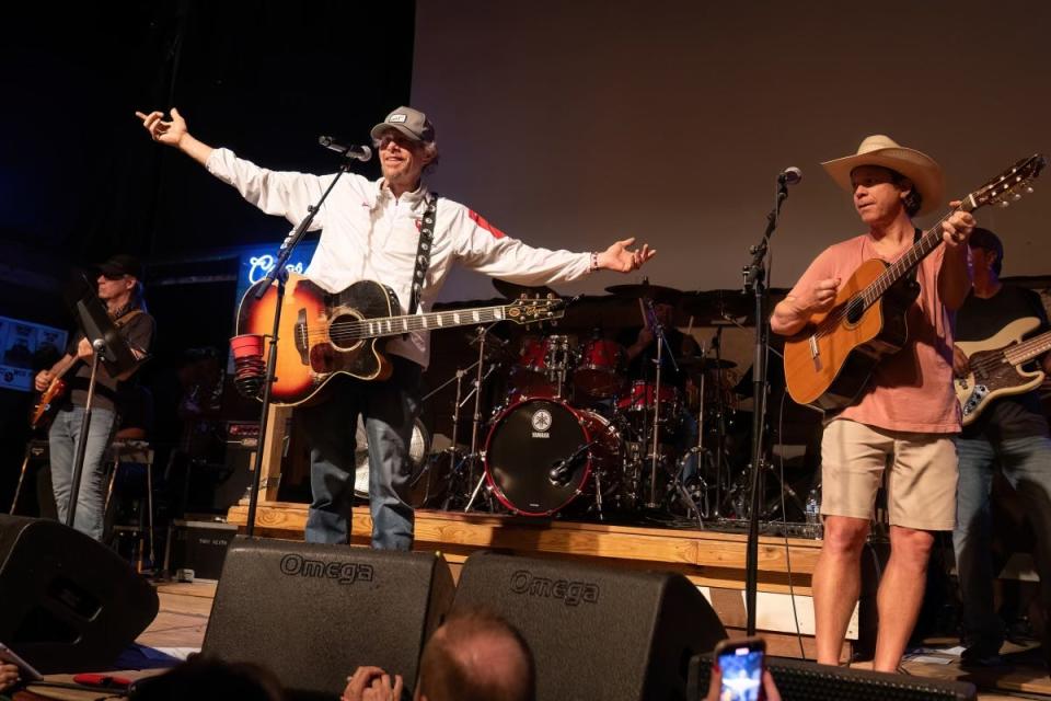 Toby Keith performed outdoor pop-up shows June 30 and July 1 at his Hollywood Corners restaurant and music venue in Norman. His frequent songwriting partner Scotty Emerick, right, joined Keith and the superstar's Easy Money Band on stage both nights.