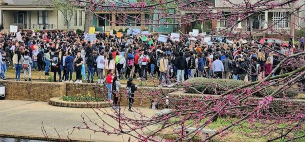 PHOTO: Students at Little Rock Central High School walk out of classes on March 3, 2023. (Ximena Gonzales)