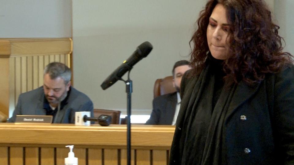 Former Toms River Police Department Public Information Officer Jillian Messina is shown after she addressed the Toms River Council meeting Wednesday, February 14, 2024, where members were considering an ordinance which cuts two captains' jobs and one patrol officer.