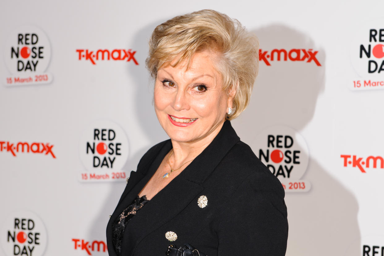 LONDON, UNITED KINGDOM - FEBRUARY 28: Angela Rippon attends a fundraising cocktail party hosted by TK Maxx in aid of Comic Relief's Red Nose Day at The Royal Opera House on February 28, 2013 in London, England. (Photo by Joseph Okpako/WireImage)