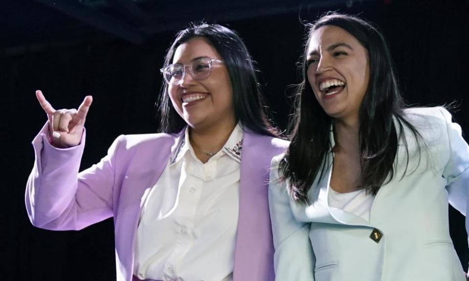 Cisneros and Alexandria Ocasio-Cortez at a rally in San Antonio in February.