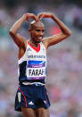 LONDON, ENGLAND - AUGUST 11: Mohamed Farah of Great Britain celebrates winning gold in the Men's 5000m Final on Day 15 of the London 2012 Olympic Games at Olympic Stadium on August 11, 2012 in London, England. (Photo by Mike Hewitt/Getty Images)