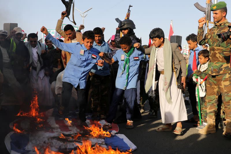 Houthi supporters rally after U.S. and Britain carry out strikes against Houthis