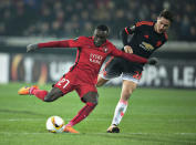 UEFA Europa League soccer match between Manchester United and FC Midtjylland on 18 February 2016 at MHC Arena Herning, Denmark. FCM's Pione Sisto scores a goal. REUTERS/Henning Bagger/Scanpix Denmark