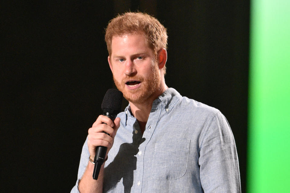Prince Harry, Duke of Sussex, speaks onstage at Vax Live